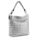 Rhinestone Patterned Hobo Handbag: Black