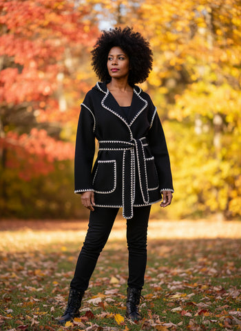 Black whipstich coat with belt