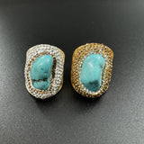 Turquoise Rhinestone Alloy Rings: Gold