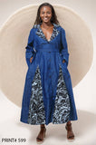 Women's Denim & Prints Collared Long Button Down Print Dress: Free Size / 584