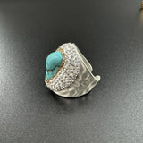 Turquoise Rhinestone Alloy Rings: Gold