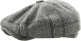 Grey Plaid Button Newsboy Hat