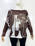 Brown and White Mesh Sweater