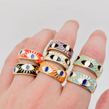 Enamel Gold-Plated Evil Eye Ring: Blue