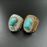 Turquoise Rhinestone Alloy Rings: Gold