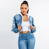 TOUR PATCH DENIM JACKETS WITH HOODIES-RJK30230: MEDIUM / LIGHT BLUE/WHITE