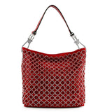 Rhinestone Patterned Hobo Handbag: Black