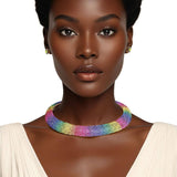 Collar Pave Rainbow Rhinestone Necklace