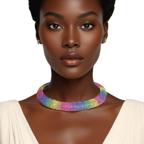 Collar Pave Rainbow Rhinestone Necklace