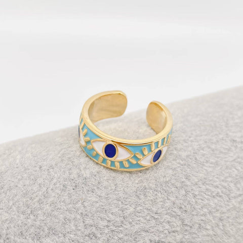 Enamel Gold-Plated Evil Eye Ring: Blue