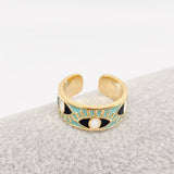 Enamel Gold-Plated Evil Eye Ring: Blue