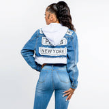 TOUR PATCH DENIM JACKETS WITH HOODIES-RJK30230: MEDIUM / LIGHT BLUE/WHITE