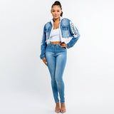 TOUR PATCH DENIM JACKETS WITH HOODIES-RJK30230: SMALL / LIGHT BLUE/WHITE