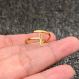 18K Gold-plated Stainless Steel Cross Adjustable Ring