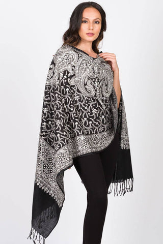 Sanika Embroidered Shawl: Black & Silver