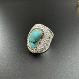 Turquoise Rhinestone Alloy Rings: Gold