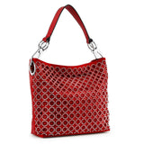 Rhinestone Patterned Hobo Handbag: Black