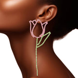 pink and green AKA flower rhinestone earring