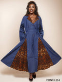 Women's Denim & Prints Collared Long Button Down Print Dress: Free Size / 584