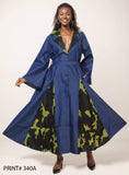 Women's Denim & Prints Collared Long Button Down Print Dress: Free Size / 584