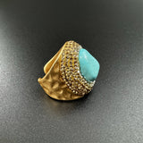 Turquoise Rhinestone Alloy Rings: Gold