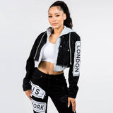 TOUR PATCH DENIM JACKETS WITH HOODIES-RJK30230: SMALL / LIGHT BLUE/WHITE