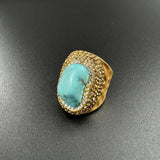 Turquoise Rhinestone Alloy Rings: Gold