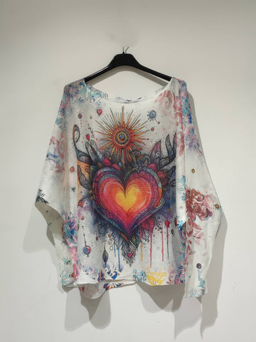 Heart Sun Mesh Sweater