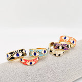 Enamel Gold-Plated Evil Eye Ring: Blue
