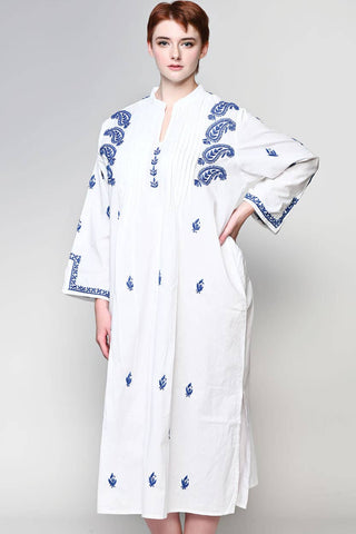 Blue and white embroidered kaftan