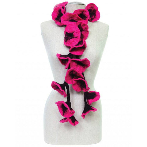 Felted flower scarf- Hot Pink/ Black
