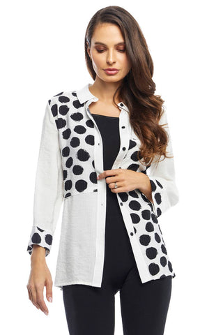 black and white polka dot shirt