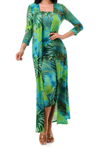 Tropical Paradise Tank Dress and Long Cardigan Set (Plus)