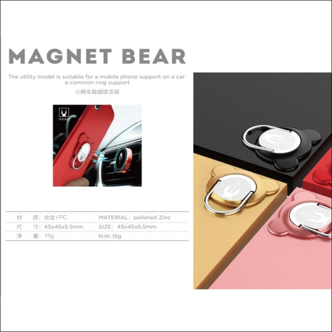 Cute Bear Magnetic Ring Stand with Vent clip - Cellphone