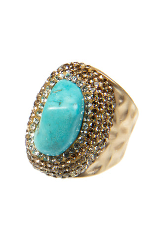 Turquoise Rhinestone Alloy Rings: Gold