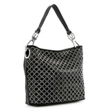 Rhinestone Patterned Hobo Handbag: Black