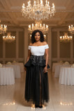 lace up rhinestone detailed corset tulle skirt