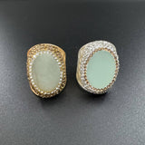 Amazonite Rhinestone Alloy Rings: Gold