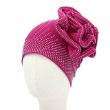 Bling Studded Flower Pointed Turban Hat: Red