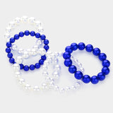 5PCS - Pearl Multi Layered Stretch Bracelets: Blue