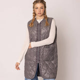 Quilted Padded Long Zipper Vest: IVY / One Size