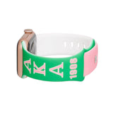 AKA Sorority Pink and Green Watch Band Strap Women: Pink and Green / Rhodium / Adjustable