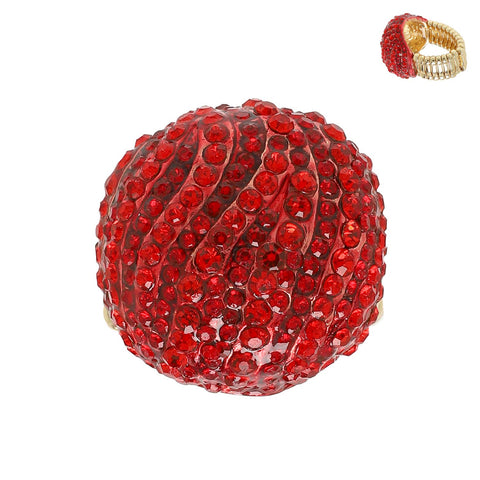 Crystal Rhinestone Pave Dome Stretch Ring: Red