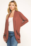 SOFT WRAP SHIRRED SIDE OPEN CARDIGAN: RDBRN / L