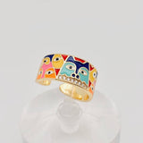 Multi-style Enamel Gold-plated Ring |Flowers|Butterfly|Eyes: A- Flowers