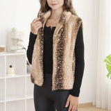 Deer Pattern Soft Faux Fur Zip-Up Vest with Pockets: COFFEE / One Size