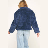 LUXE NAVY FAUX FUR CROPPED JACKET: NAVY / S