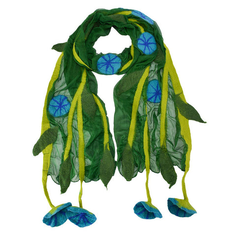 Green Chiffon Scarves with Hanging Felted Flower