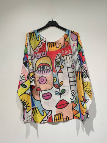 PESS PRINT PE25 art flowers face - boat neck: Multicoloured / T(36-42)