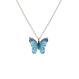 Blue Dipped Real Leaf Butterfly Necklace: Blue / Rhodium / 16 + 3 inches